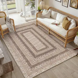 Modern Geometric Style Bordered Printed Rug Soft Non-slip Foldable Large-size Washable Non-shedding Minimalist Decorative Rug for Bedrooms Dining Rooms Offices Game Rooms Apartments and Cafes durable home decor