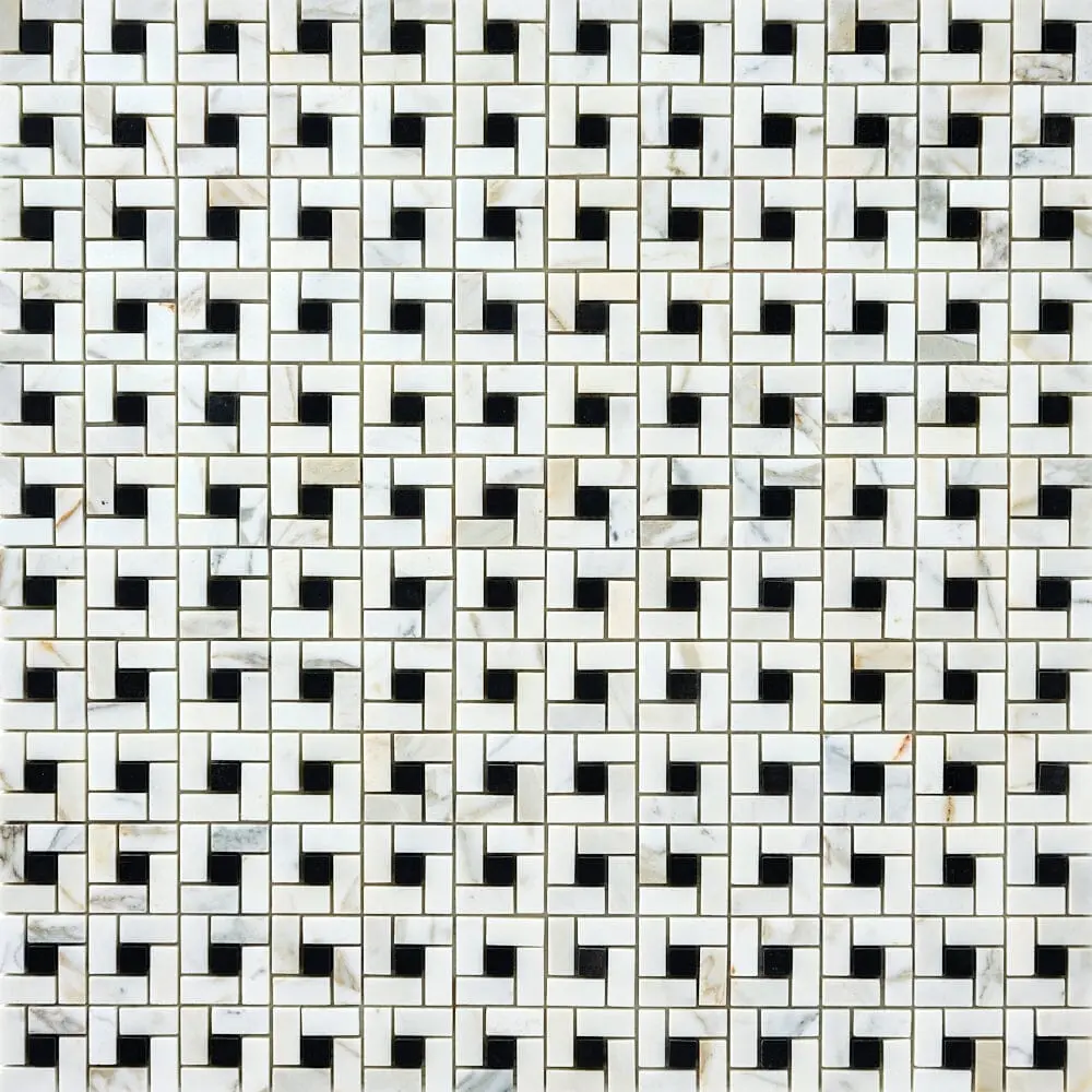 Calacatta Gold & Black Pinwheel 12x12 Polished/Honed Marble Mosaic Tile