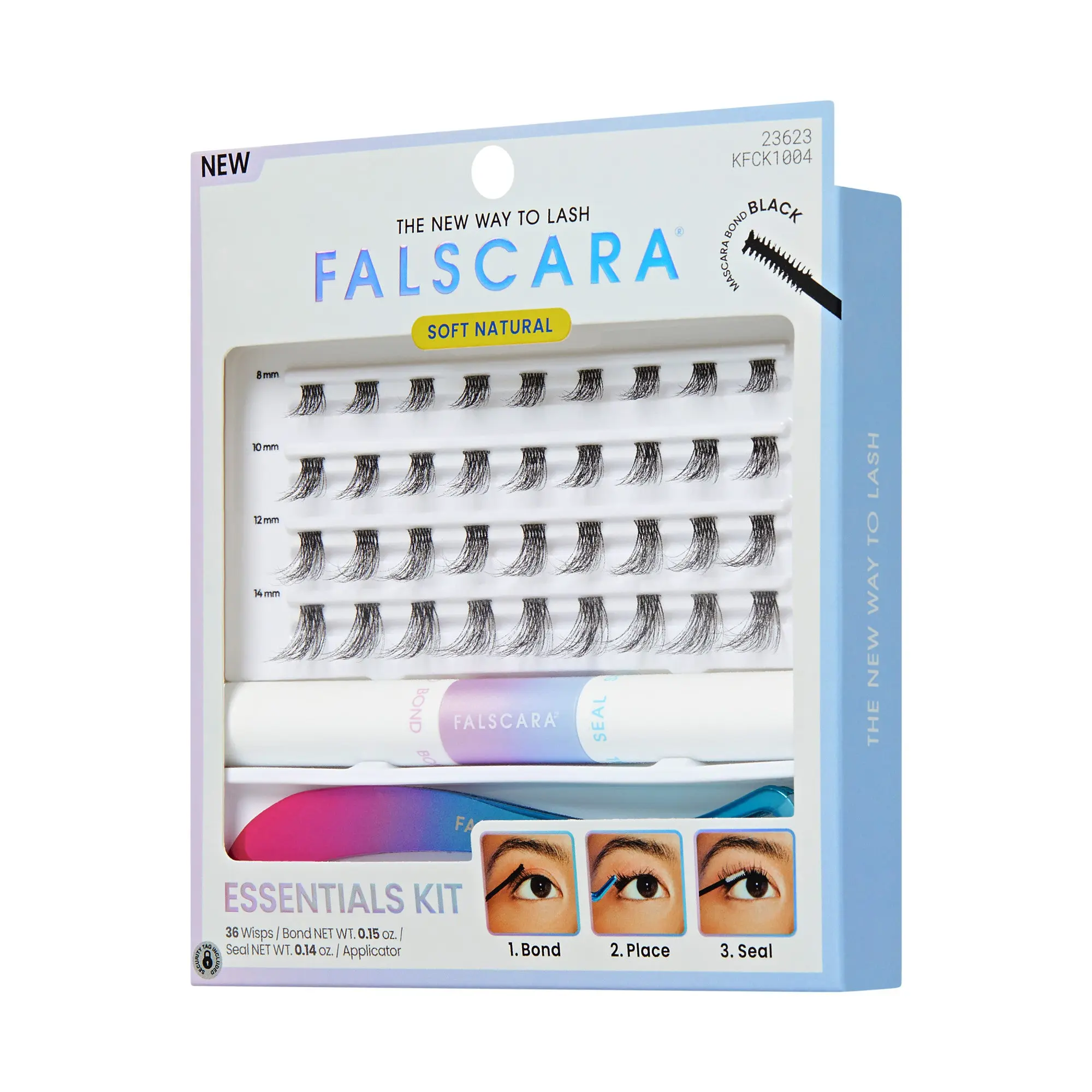 Falscara Soft Natural Essentials Kit | DIY False Lash Extensions, Cluster Lash, Wispy Lashes, 36 Wisps, 8mm-14mm