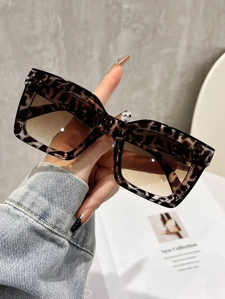 1 Pc Women Leopard Print Boho Plastic Oversized Fashion Fashion Glasses, Suitable For Everyday Wear