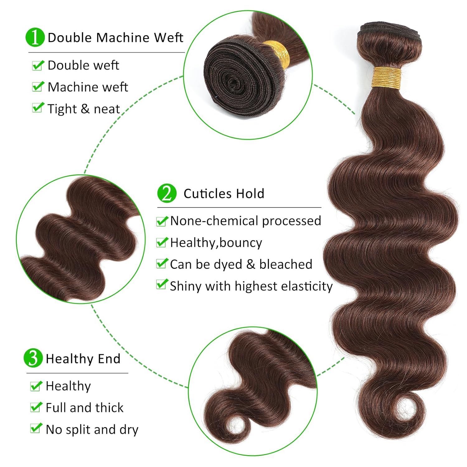 Chocolate Brown Bundles Glossy Hair Bundles Brazilian Body Wave Bundles with Lace Frontal Raw human hair bundles 100% Unprocessed Brazilian Virgin Hair Bundles Quick Weave Hair Extension Outdoorfun Wig valentines gifts for gf