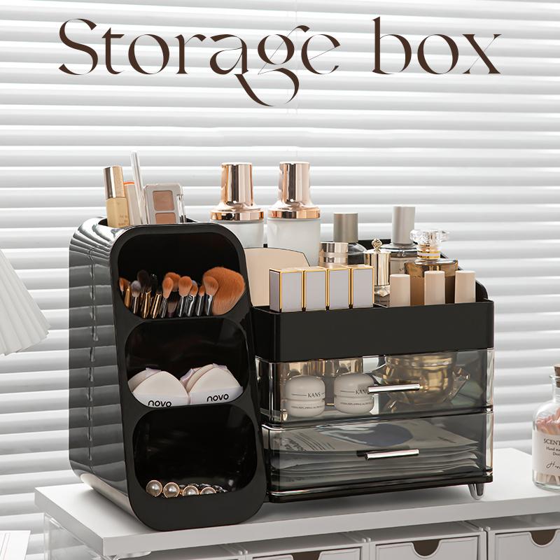 Large Capacity Elegant Makeup perfume Storage Organizer Box Multi-functional desktop Organizer bin for Brushes Lipstick Eyebrow Pencil Pocket Mirror Home Travel Portable Cosmetics Organizer with Drawers Accessory Clear Drawer Gift Jewelry Pink Slot Holder