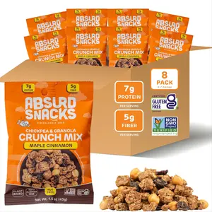 Absurd Snacks Chickpea & Granola Crunch Mix, Nut-Free, Gluten-Free, Plant-Based, Good Source of Protein & Fiber, Top-9 Allergen Free Snack Mix - 8-Pack (1.5 ounce, 8 servings) (8 Pack, Maple Cinnamon)