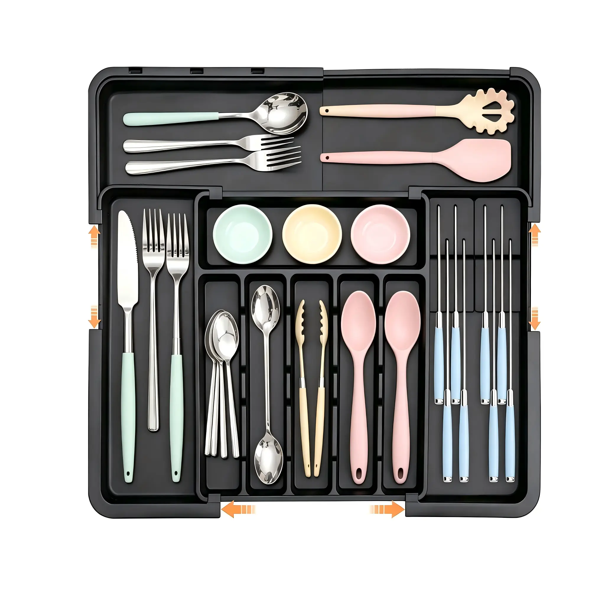 Expandable Silverware Organizer Tray – 9-Compartment Kitchen Utensil Drawer Divider for Forks, Knives & Spoons (13"-22"W)