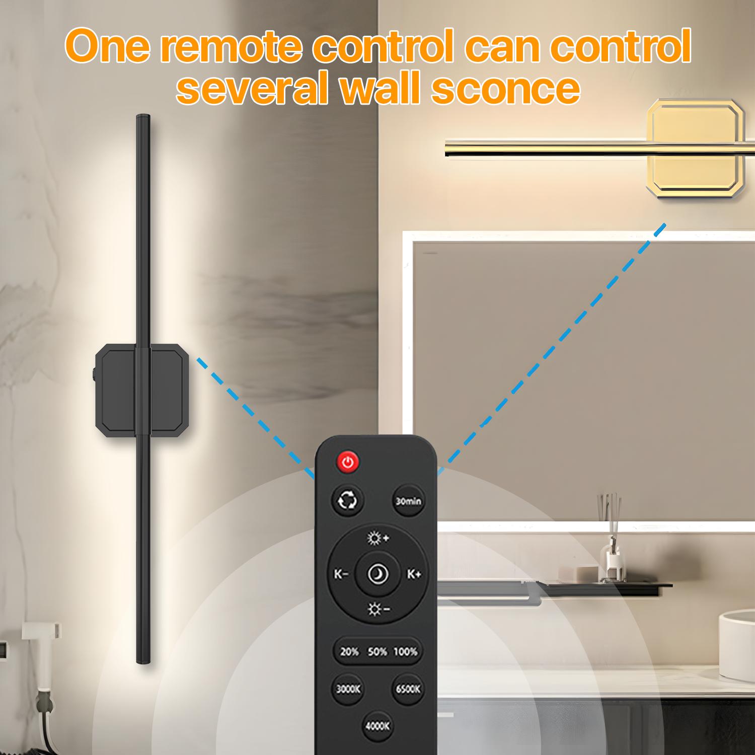 GALENTAL Flexible Arm Cordless Wall Sconces, 10000mAh Battery, 3 Color Temperatures (3000K/4000K/6000K), Stepless Dimmable Brightness, Easy Install with Remote, for Indoor Decoration