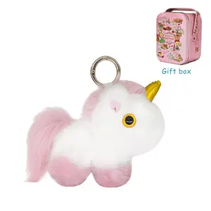 BunnyLulu Unicorn Plush Keychain – Soft Pink Purple Bag Charm with Gift Tin Box, Adorable Eater Basket Gift for Girls & Kids