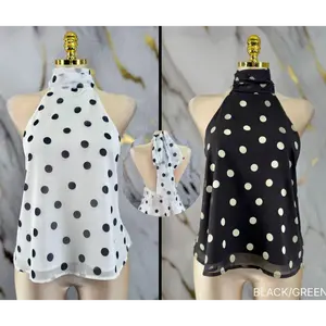 Women’s Halter Neck Polka Dot Top – Sleeveless Loose Fit Summer Blouse
