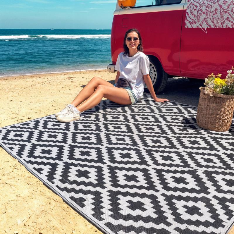 Utopia Home Waterproof Outdoor Rug – Reversible Plastic Straw Patio Rugs for Camping, RV, Deck, Balcony & Under Awning – Available in Diamond Black & Brown (9x12 ft, 6x9 ft), (9x12 ft, 6x9 ft), (9x12 ft, 6x9 ft)