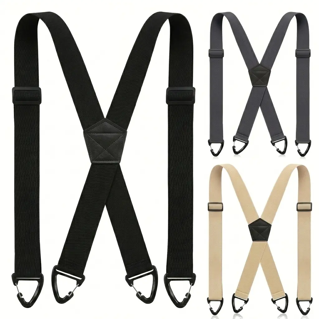 Men's 1.5-in Width Heavy Duty X-Back Hidden Suspenders, Durable Work Safety Equipment, Unisex Design, Strong Elastic, No-Slip Adjustable 1.5-inch Straps, Reinforced Clips, Under-Clothing Comfort, Weight Distribution, Casual Wear Work Accessories, Men's Ac