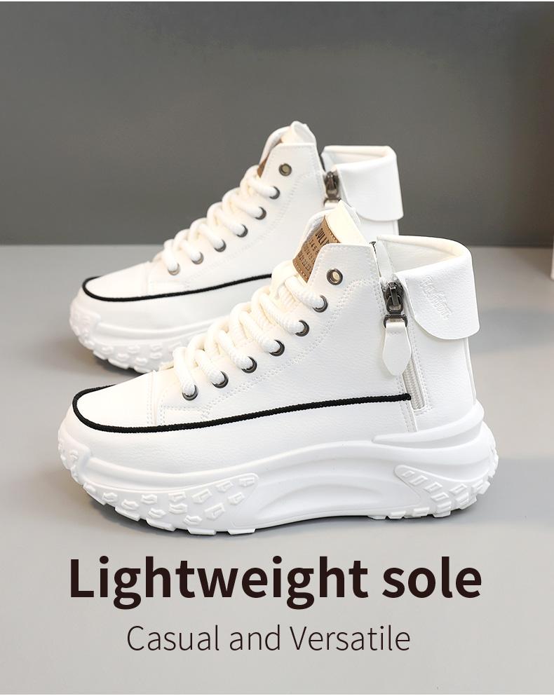 Spring and Autumn new arrival high-top shoes, round toe, thick sole for added height, soft sole, casual sneakers, street style white shoes.
