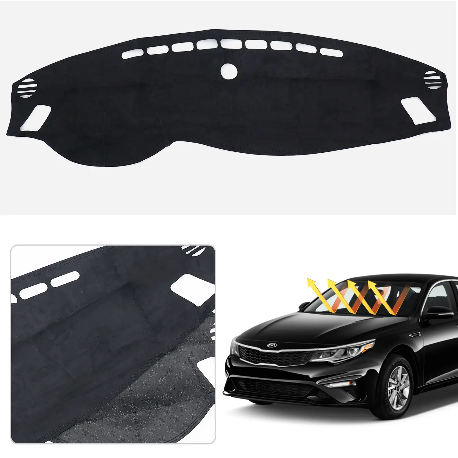 Canvcle Suede Fabric Vehicle Specific Fit Dashboard Cover for 2016-2020 Kia Optima, Car Accessories with Anti Slip Pad, UV Protection, Glare Reduction, Easy Installation, Odorless Sunshield, Fresh Vehicle Scent