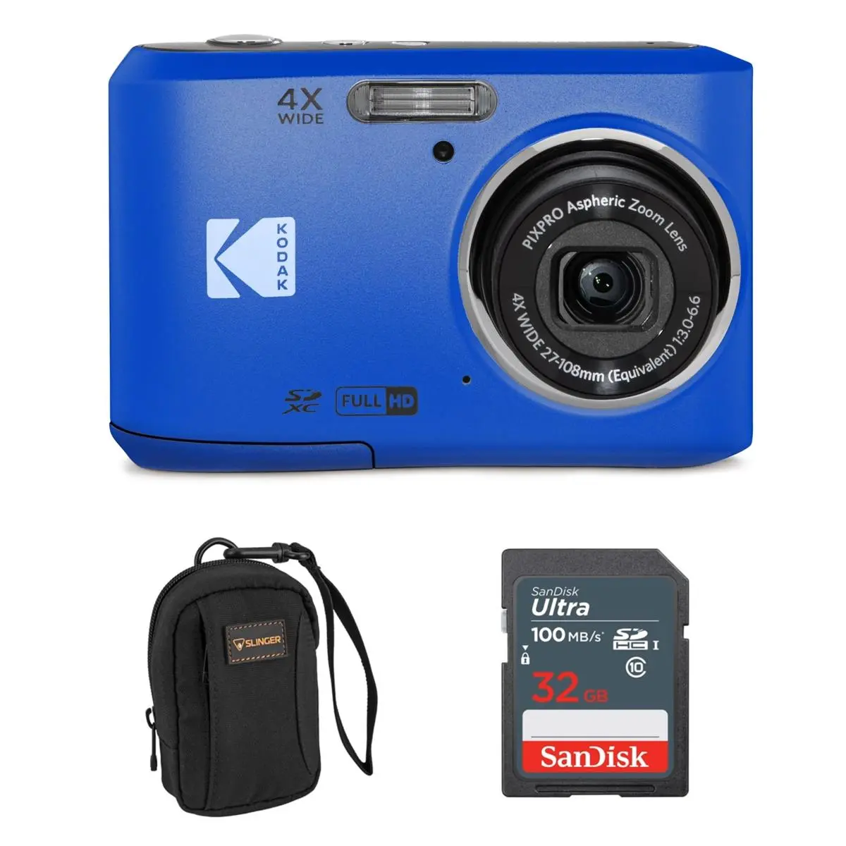 Kodak PIXPRO FZ45 Friendly Zoom 16MP Full HD Digital Camera, Blue, Bundle with 32GB Memory Card and Camera Bag