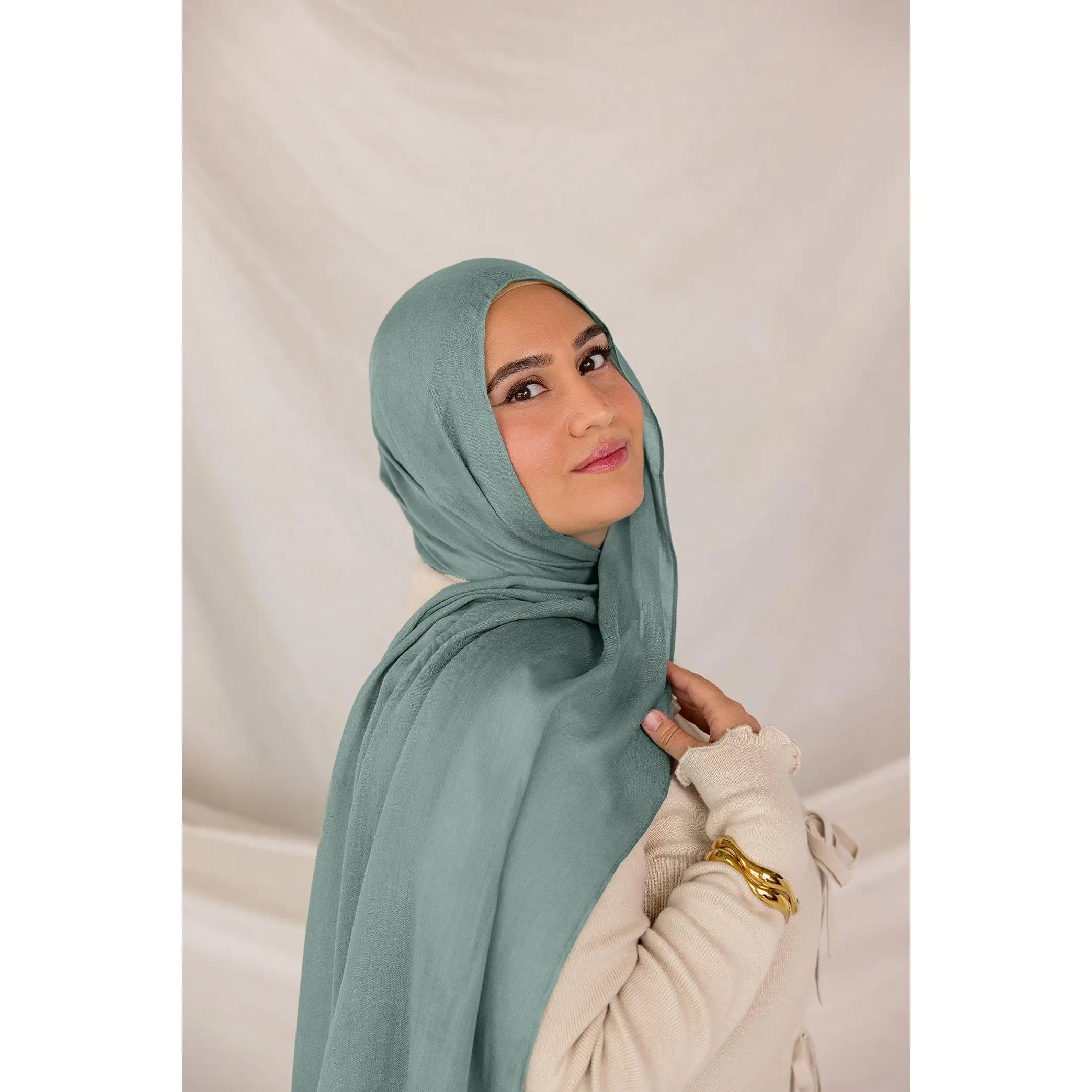 VELA Square Meadow Sage Solid Modal Hijab - Soft, Lightweight, Breathable Modest Fashion Square Hijab for Casual, Effortless Everyday Wear, Hand Wash Only, Bamboo-Infused, Modest Fashion Square Hijabs, Light-Colored Square Hijabs