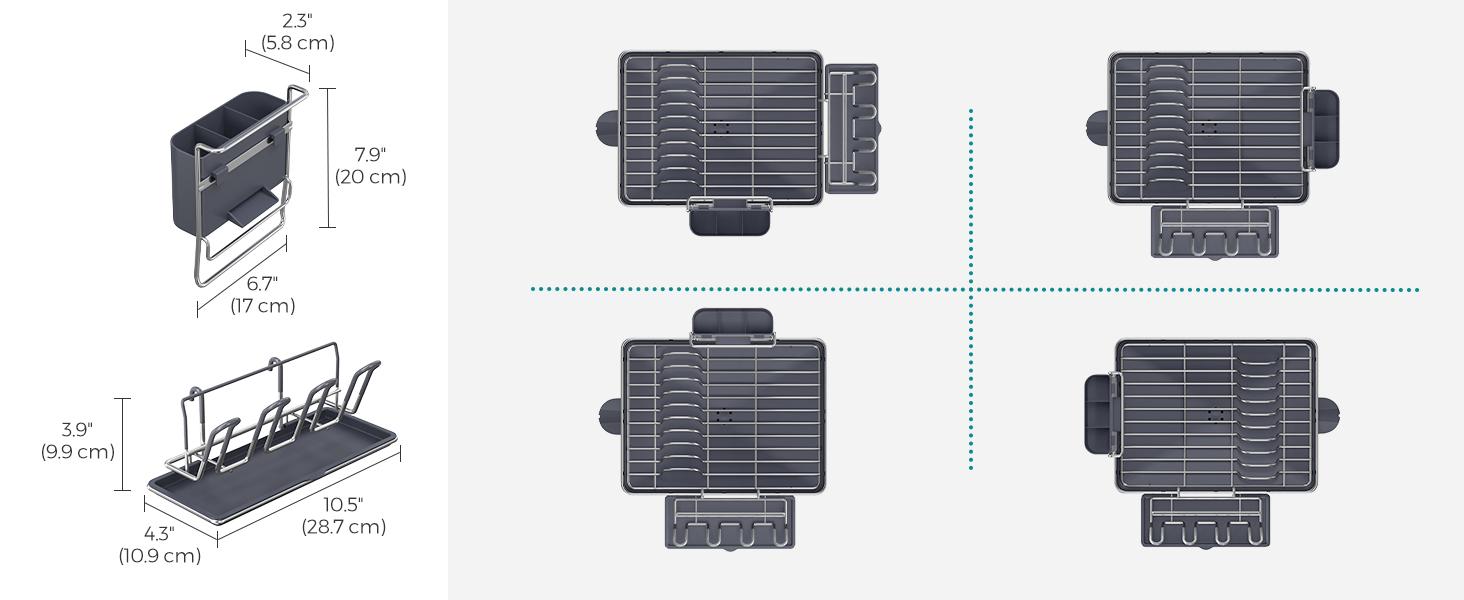 SONGMICS Large Dish Drying Rack, Premium Stainless Steel Dish Rack with Rotatable Spout, Fingerprint-Resistant Dish Drainers for Kitchen Counter