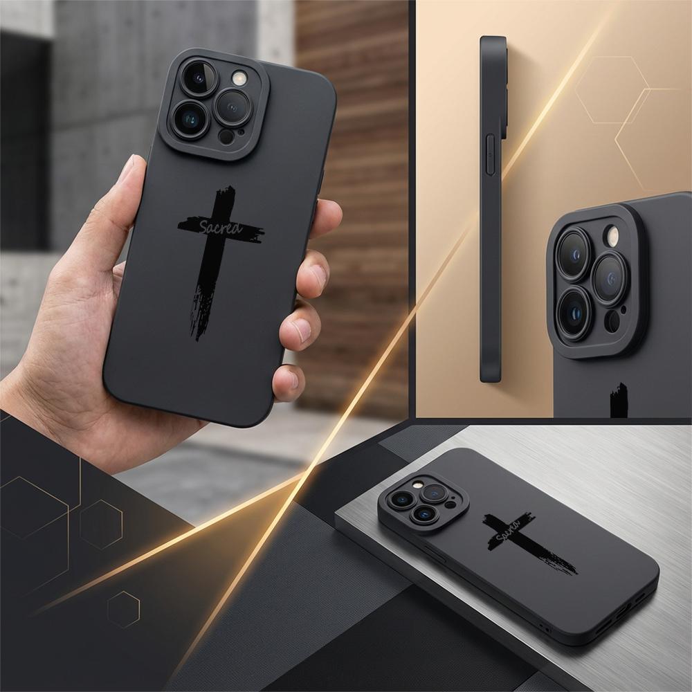 Cross pattern, black shockproof phone case, compatible with iPhone 11, 12, 13, 14, 15, 16, 17 Pro Max, Pro Plus and Air. An ideal gift for boyfriends/girlfriends, or for holidays, showcasing a high-end feel and stylish design.