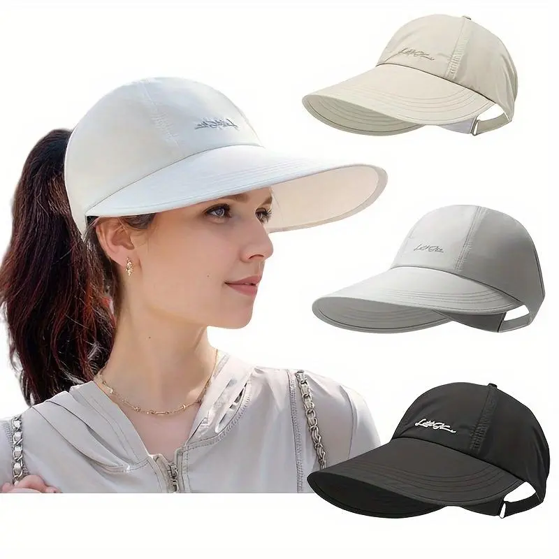 2Pcs UPF+ Sun Protection Baseball Hats for Men and Women - Lightweight, Wide Brim, Adjustable Velcro Closure, Elastic Band, All-Season Outdoor Sports Hats (White/Gray/Black), Hats For Women, Two Pieces