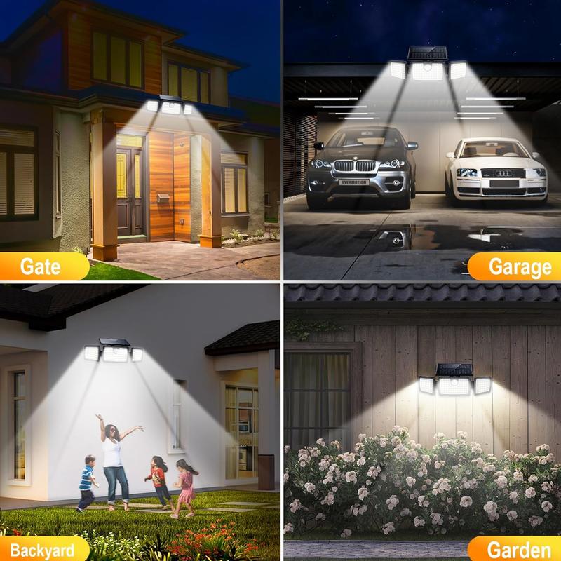 2500LM Motion Sensor Solar Outdoor Lights 210LED 3 Heads IP65 Waterproof 270° Wide Angle 3 Modes