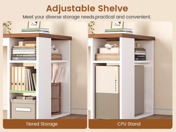 SEDETA 67 Inch Farmhouse L Shaped Executive Computer Desk with 3 Drawers Storage Shelves Power Outlets