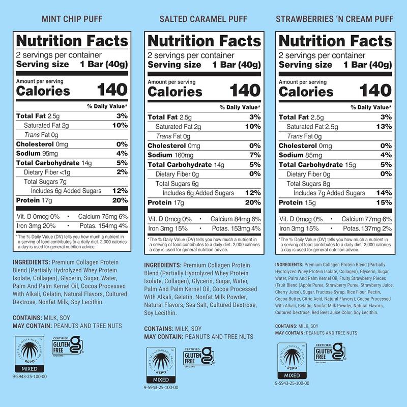 Built Bar, Puff Protein Bars, Variety Pack, Collagen, On-the-go Snacks, Breakfast Bar, Mixed Sampler, 12 Pack