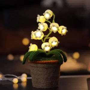 Lily of the Valley Night Light, Crochet Flower Table Lamp with LED, Cordless Bedside Light for Bedroom Decor, Gift for Women, Mom, Her on Christmas, Valentine’s Day, Mother’s Day (white, large)