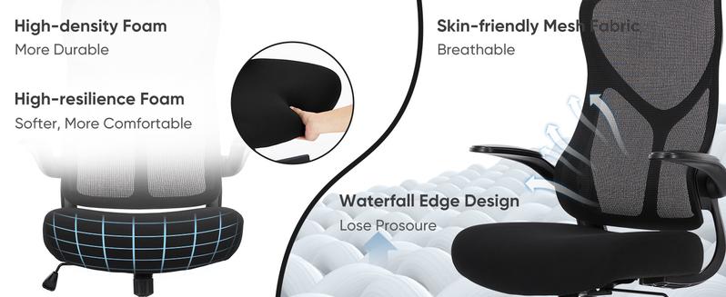 SweetFurniture Office Chair,Executive Home Office Chair with Flip-up Armrests, Lumbar Support