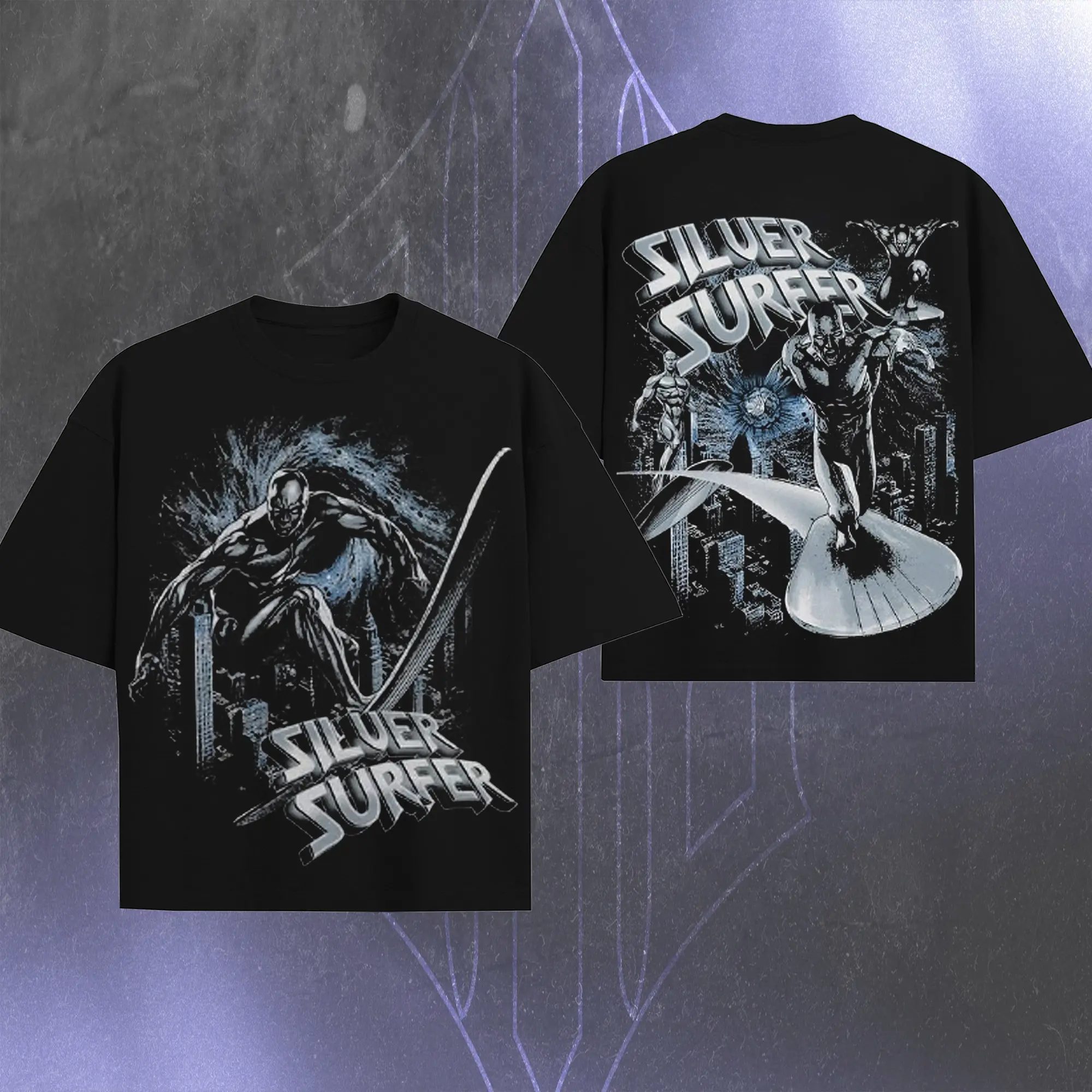 Silver Surfer v2 – Herald of Galactus Vintage - MCU Comic Edition Double Printed Oversize Lightweight Vintage Comic Design Top Cotton Superheroes Streetwear T-Shirt Clothes Menswear Womenswear.