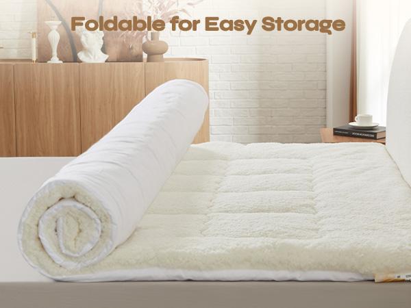 Pinmoco Cozy Warm-Retaining Sherpa Mattress Topper, Thick Fleece Mattress Pad Cover Two-sided Pillow Top Mattress Protector Keep Warm, Machine Washable