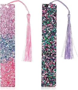 2Pcs Glitter Bookmarks with Tassels Purple Pink Tassel Bookmarks Bling Acrylic Bookmark Resin Book Marks for Girls Women Book Lover Reading Presents