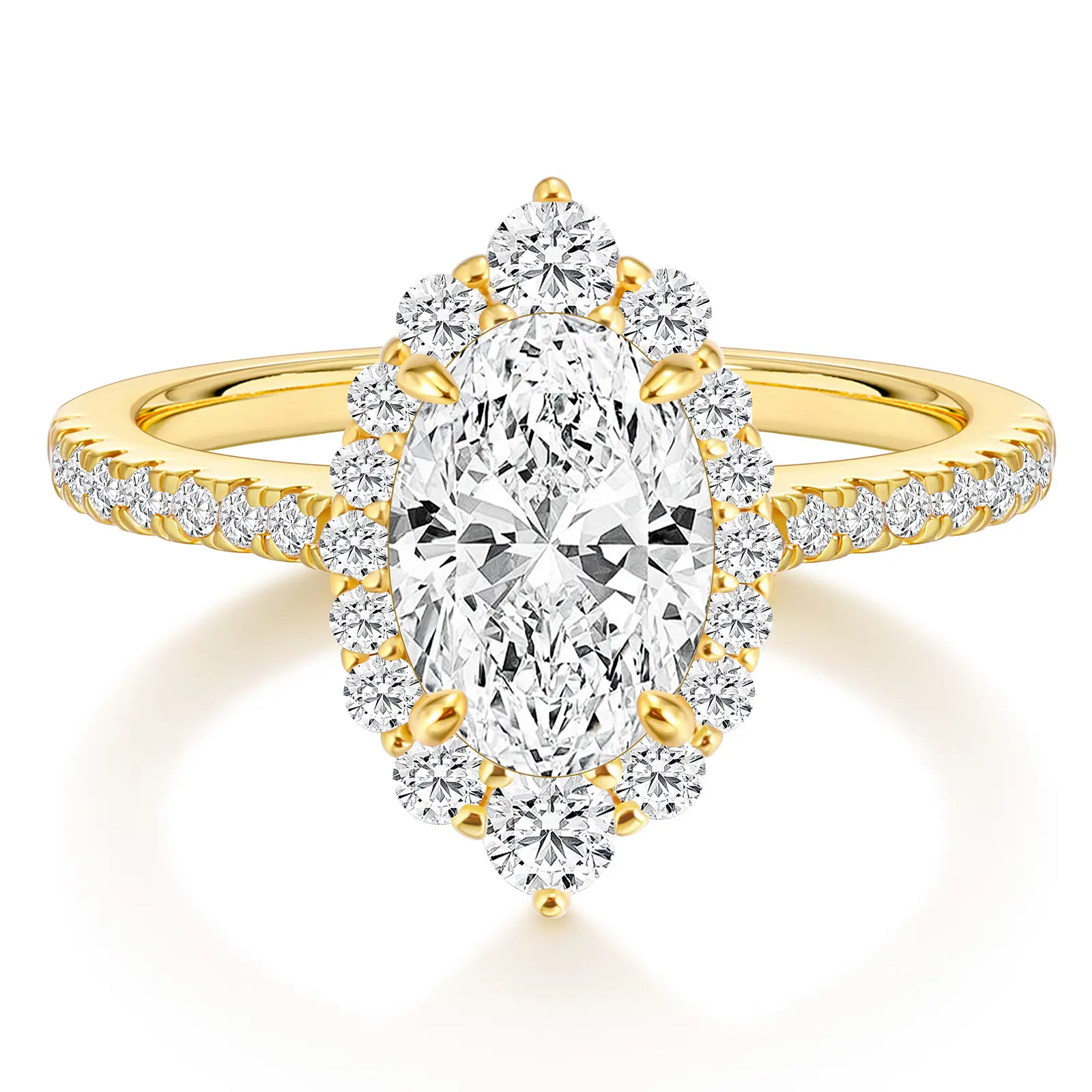 EAMTI 14K Gold Plated Engagement Ring 2 Carats Marquise Cut Cubic Zirconia Wedding Solitaire Halo Promise Ring for Women
