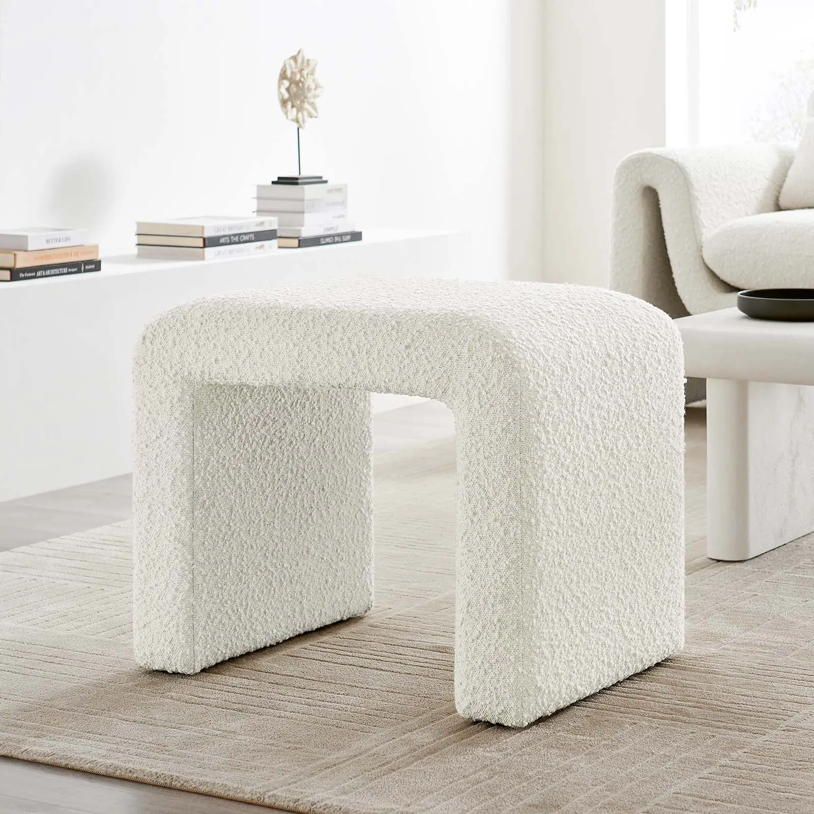 Modway Simba Boucle Fabric Waterfall Stool in Ivory