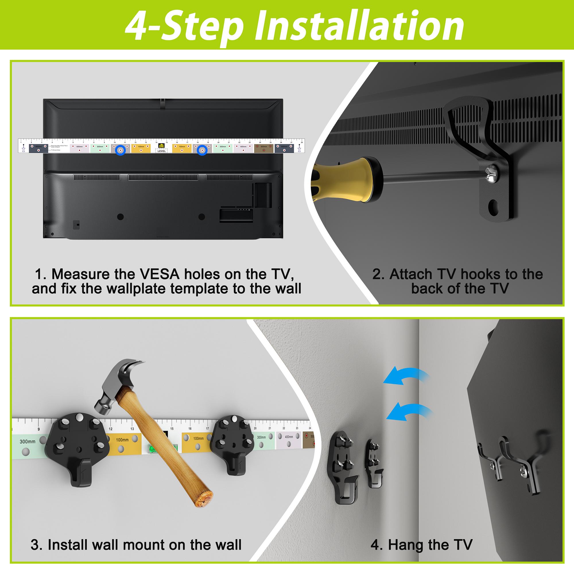 Forge Mount TV Wall Mount, Nailless - Patented Easy to install, nailless drywall TV wall mount for 19-100 inch TVs/mounts, up to 165 lbs Nailless TV mount/rental friendly and easy to install Low Pressure lgoled miniled Home