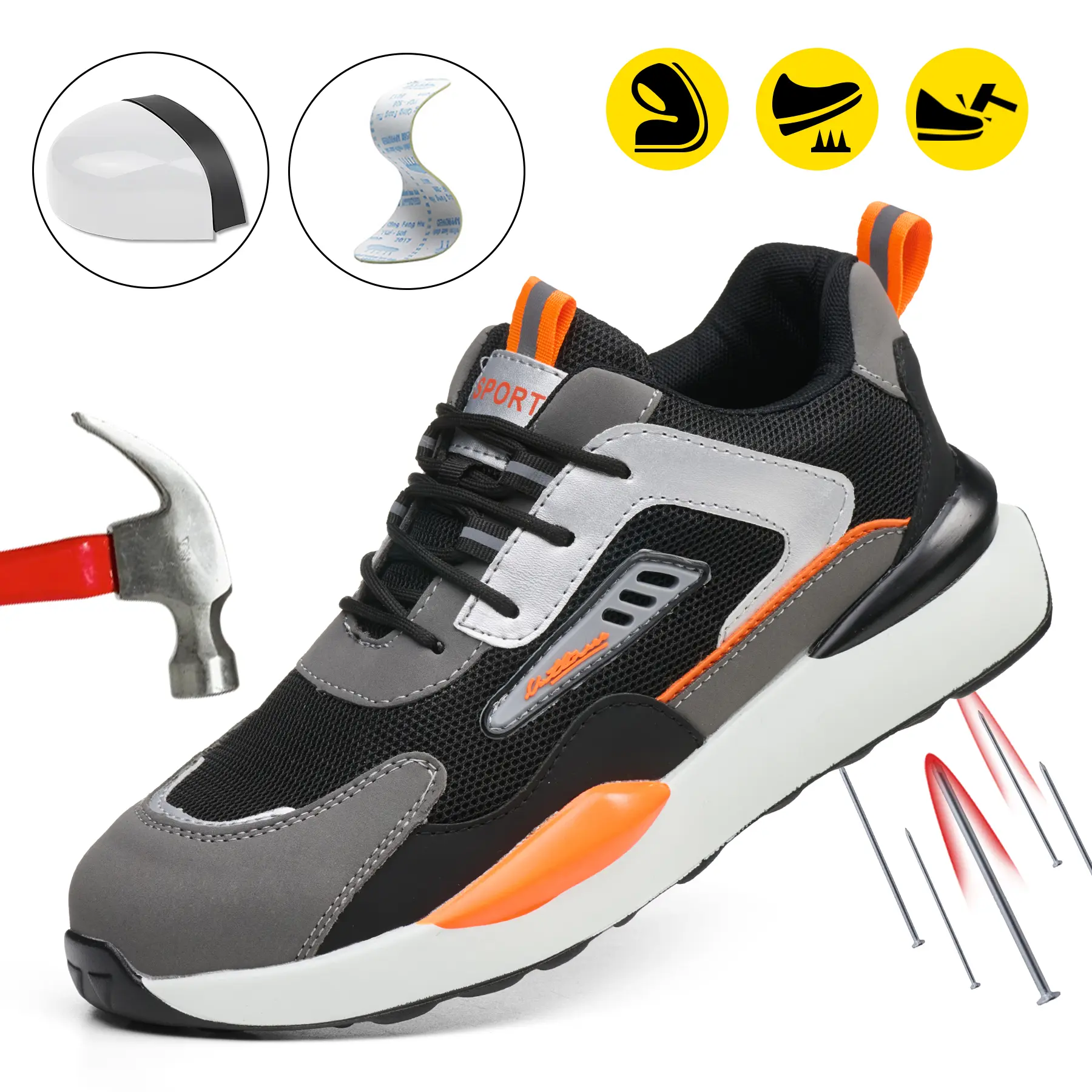Men & Women Color-block Lace-Up Mesh Steel/Composite Toe Safety Sneakers—Lightweight Breathable Anti-smash Anti-puncture & Anti-slip Work Shoes Summervibes Footwear Worker Spring Glow Up Steel Toe Boot Shoe zapatos para trabajo SummerWins DealsForYouDays