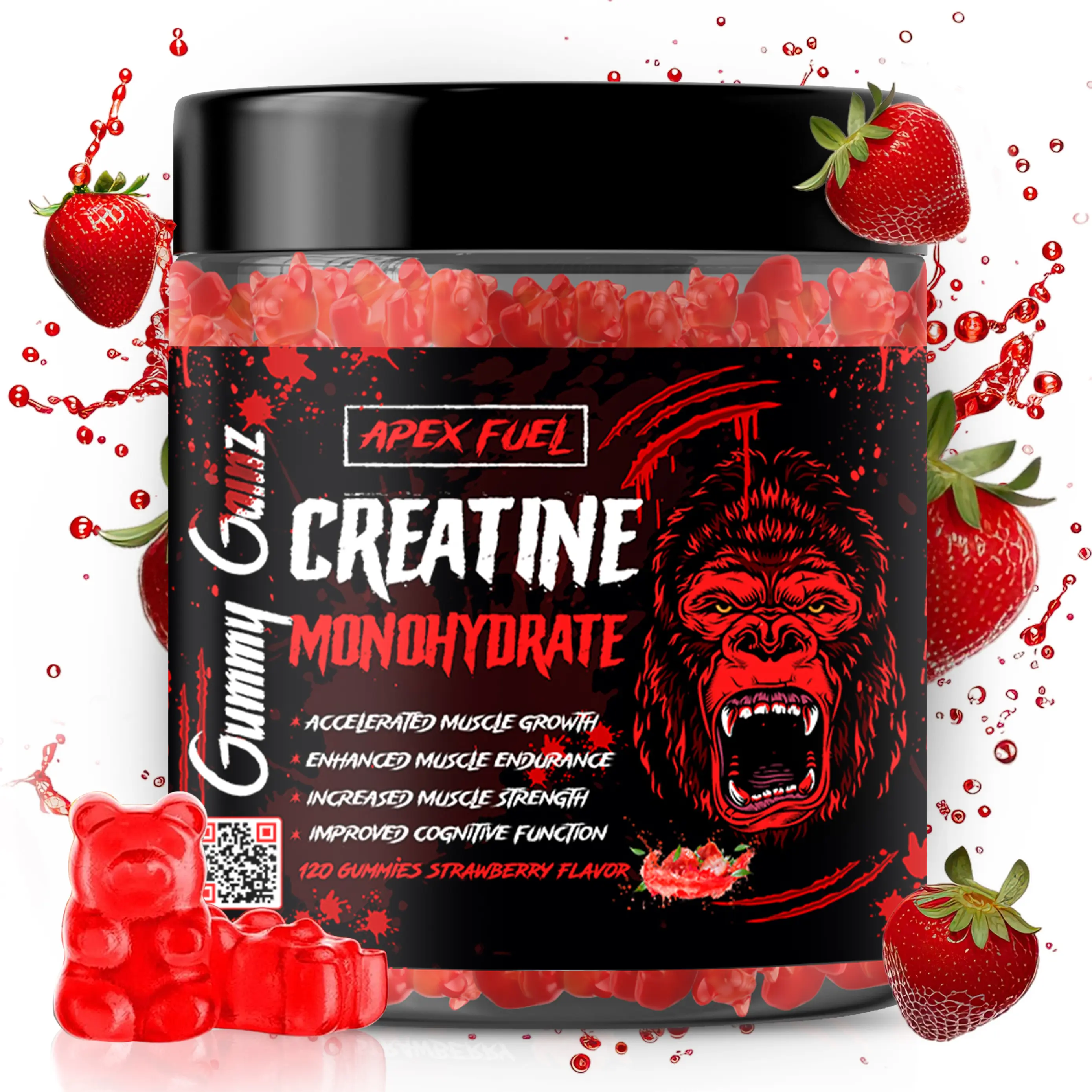 Apex Fuel Creatine Monohydrate Gummies, 5g Strawberry Flavor, 30 Servings, Gluten-Free Fitness Endurance Supplement - Edible Chewable for Muscle Energy Support, Nutrition Healthcare