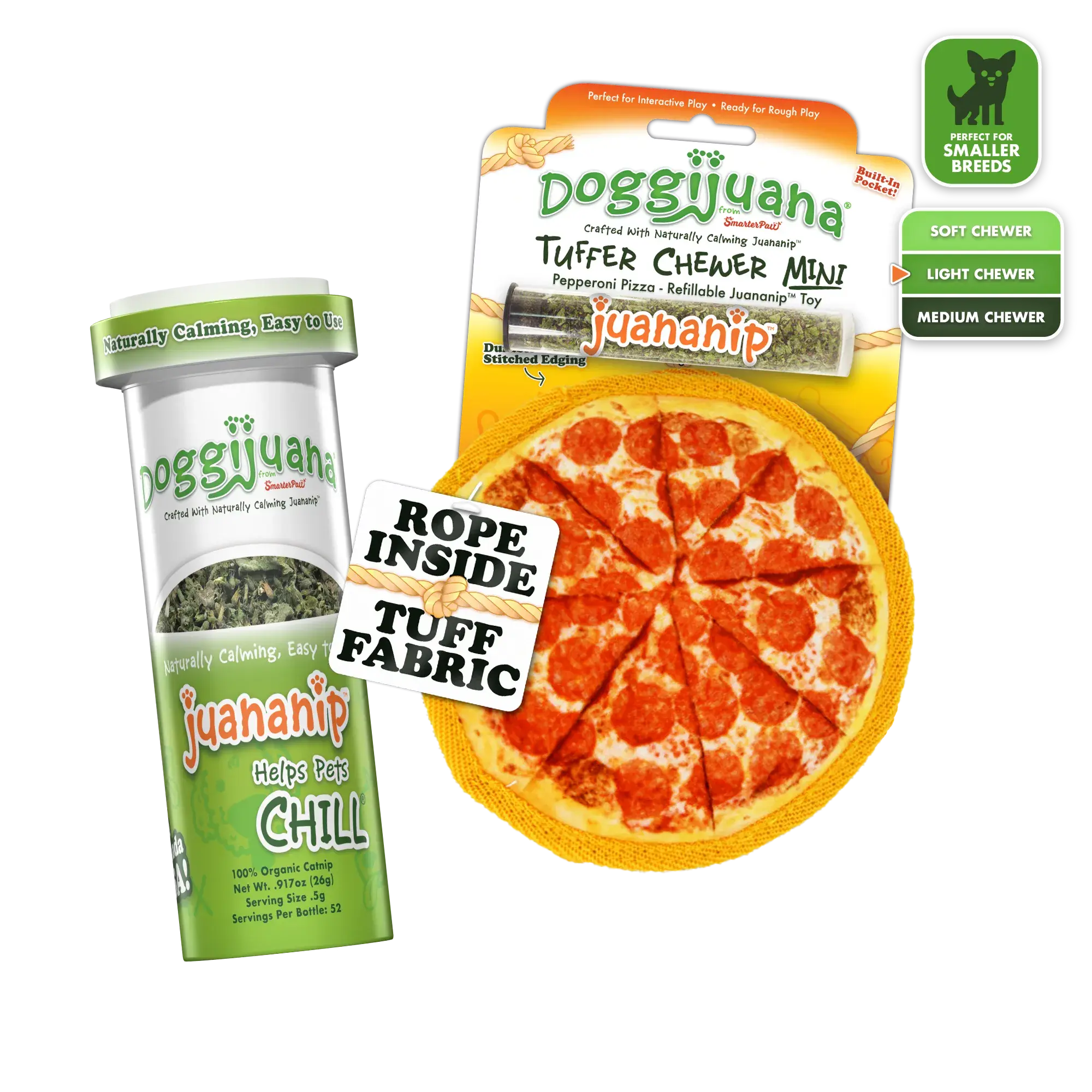 Tuffer Chewer Mini Doggi Duo Bundle - Pepperoni Pizza & Juananip