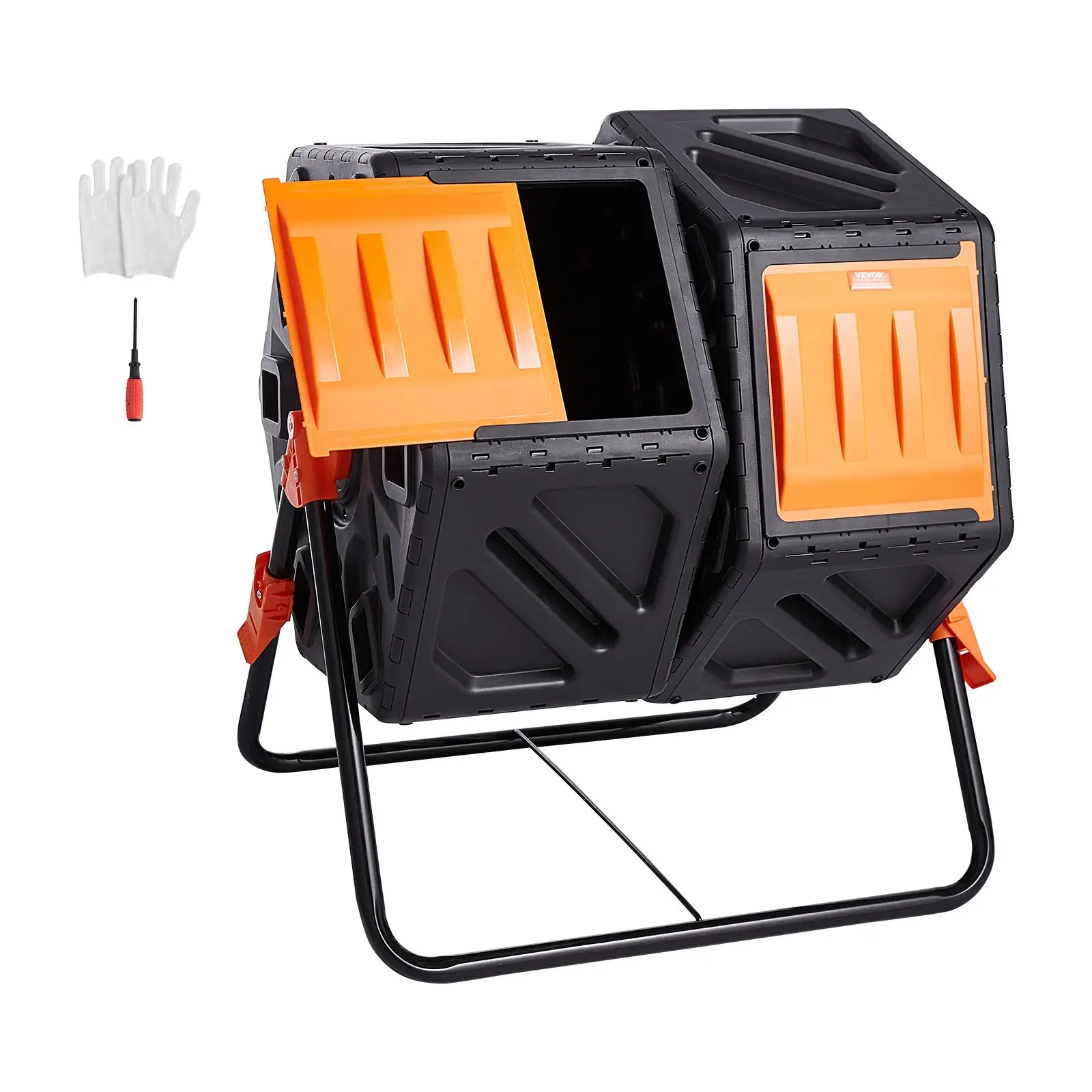 【Summerfinds】VEVOR Compost Bin 37-Gal Dual Chamber Composting TumblerHigh Volume Two Rotating Chambers with 2 Sliding Door and Steel FrameBPA Free Composter Bin Tumbler for GardenKitchenYardOutdoor