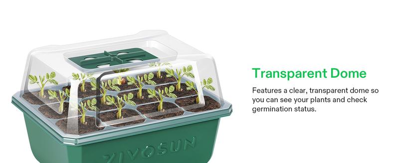 VIVOSUN 6/12-Pack Seed Starter Trays,Seed Starter Kit with Humidity Dome, Flat Reusable Plant Germination Trays with Drain Hole, Green Propagation Tray for Planting Seeds