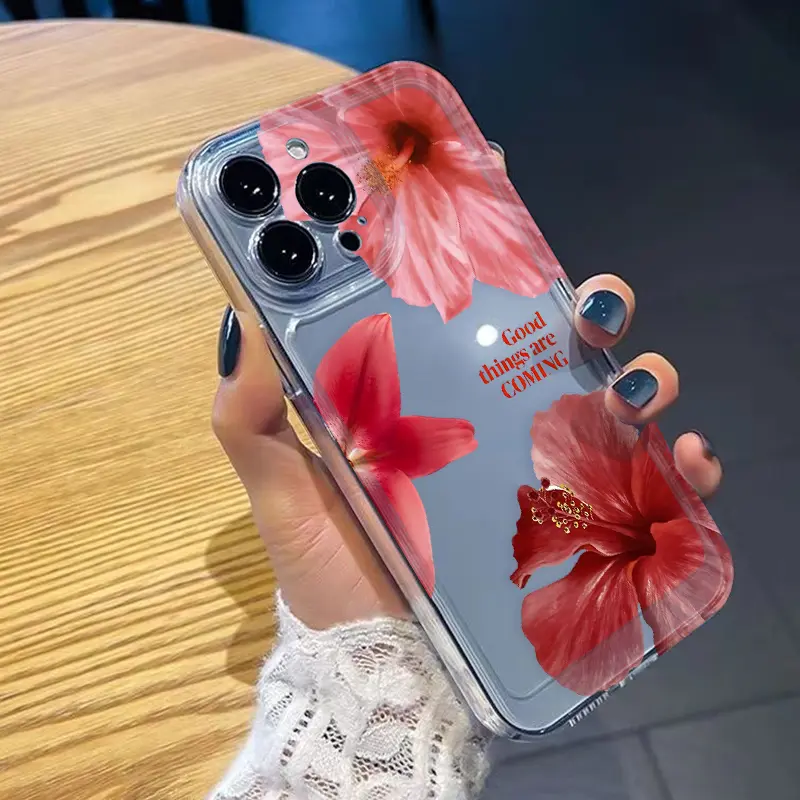 Promising Florals Lily TPU Pattern Phone Case for iPhone 17 Air 15 16 14 Pro Max 13 12 11 XR XS Plus Anti-Yellowing Shockproof Protection Lightweight Transparent Soft Cover Cellphone Protective