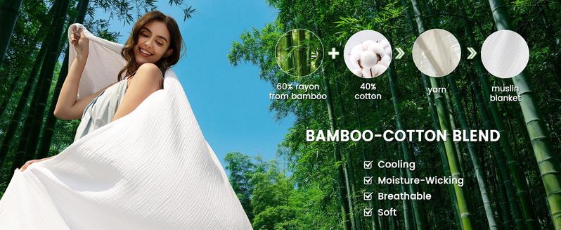 PHF Cooling Muslin King Blanket for Hot Sleepers, 60% Rayon Derived from Bamboo, 40% Cotton for Summer, 4-Layer Breathable Lightweight Gauze Blanket for Bed Couch PHF Cooling Muslin King Blanket for Hot Sleepers, 60% Rayon Derived from Bamboo, 40% Cotton for Summer, 4-Layer Breathable Lightweight Gauze Blanket for Bed Couch