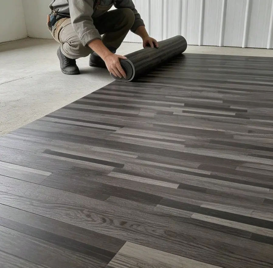 Dark Gray Wood Grain Self Adhesive Wallpaper Waterproof Removable Floor Sticker