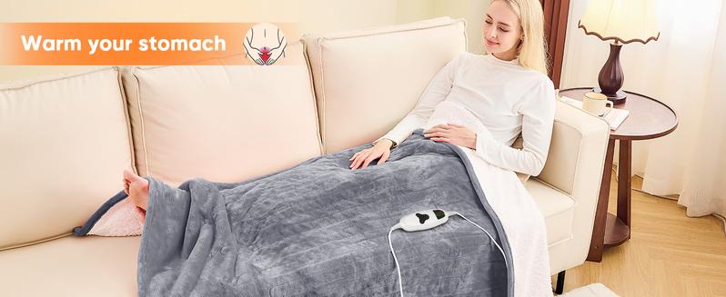 Greenoak Heated Blanket Electric Throw 50"X60", Heating Blanket with 10 Heat Levels 8 Hours Auto-Off,Fleece Soft Christmas Blanket,Gifts for Grandma Seniors Mom, Misty Grey