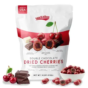 Snackathon Double Chocolate Covered Cherries, Resealable Bulk Bag, Tart Dried Red Cherries Coated in Creamy Milk Chocolate & White Chocolate, Indulgent for Snacking & Gifting
