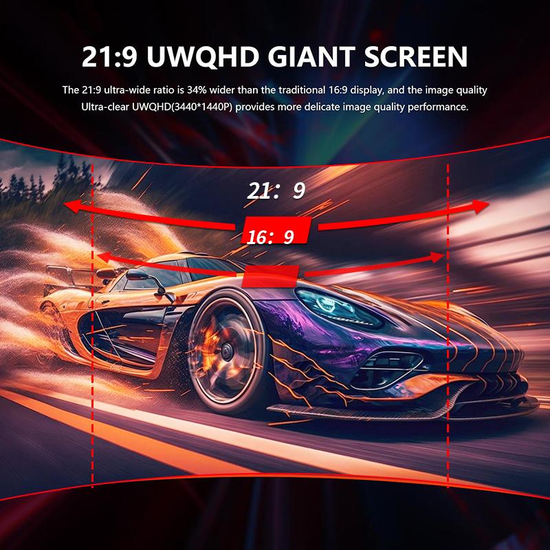 Gawfolk Curved Gaming Monitor 34-inch UWQHD 3440x1440P, 1500R Ultra-Wide PC screen 165Hz, curved computer screen, VA screen panel, Displayport+HDTV, VESA 75 * 75mm