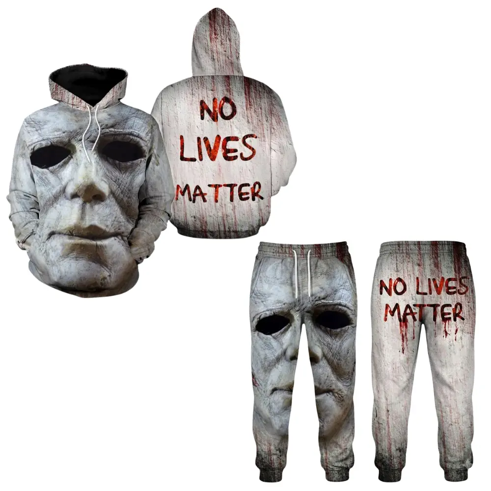 Michael Myers 3D Hoodie and Sweatpants Set, No Lives Matter Horror Mask Halloween Design, Gift for Horror Movie Fans