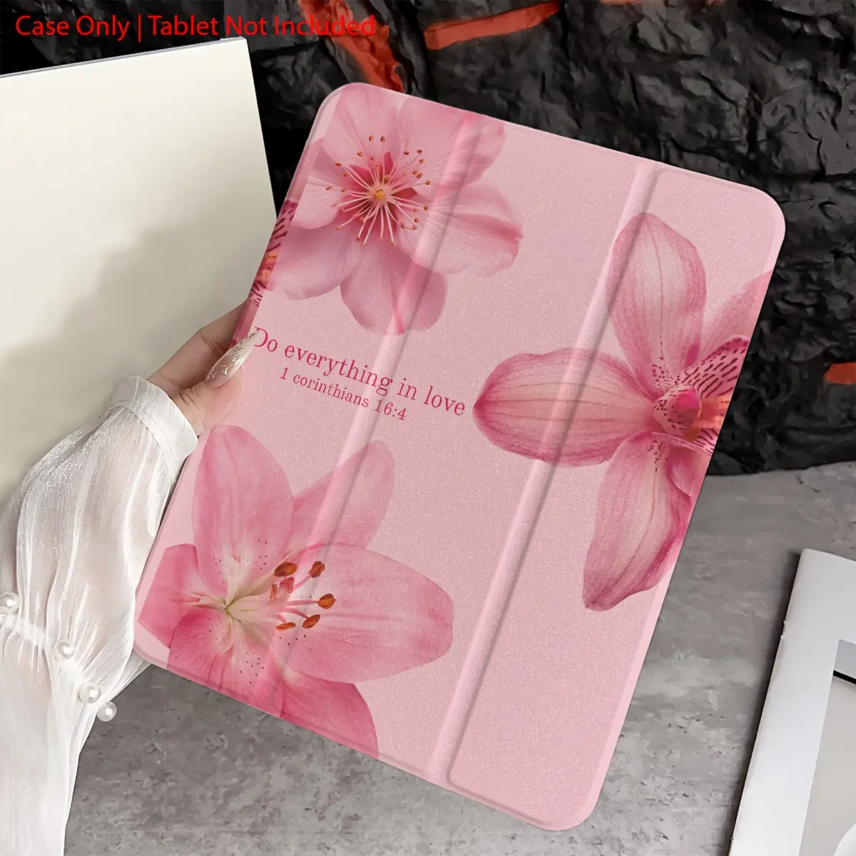 This pink lily-themed case features an adjustable stand and pencil holder, and is made of foldable, non-slip TPU material. It's suitable for Samsung, iPad mini, iPad Air, iPad Pro/iPad 10th and 11th generation iPads.