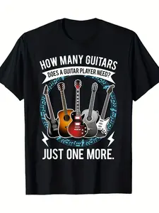Guitar-Themed T-Shirt Designed for Guitar Enthusiasts, Featuring a Lightweight 220G Pure Fabric, Perfect for Casual Wear with a Trendy Round Neck And Short Sleeves