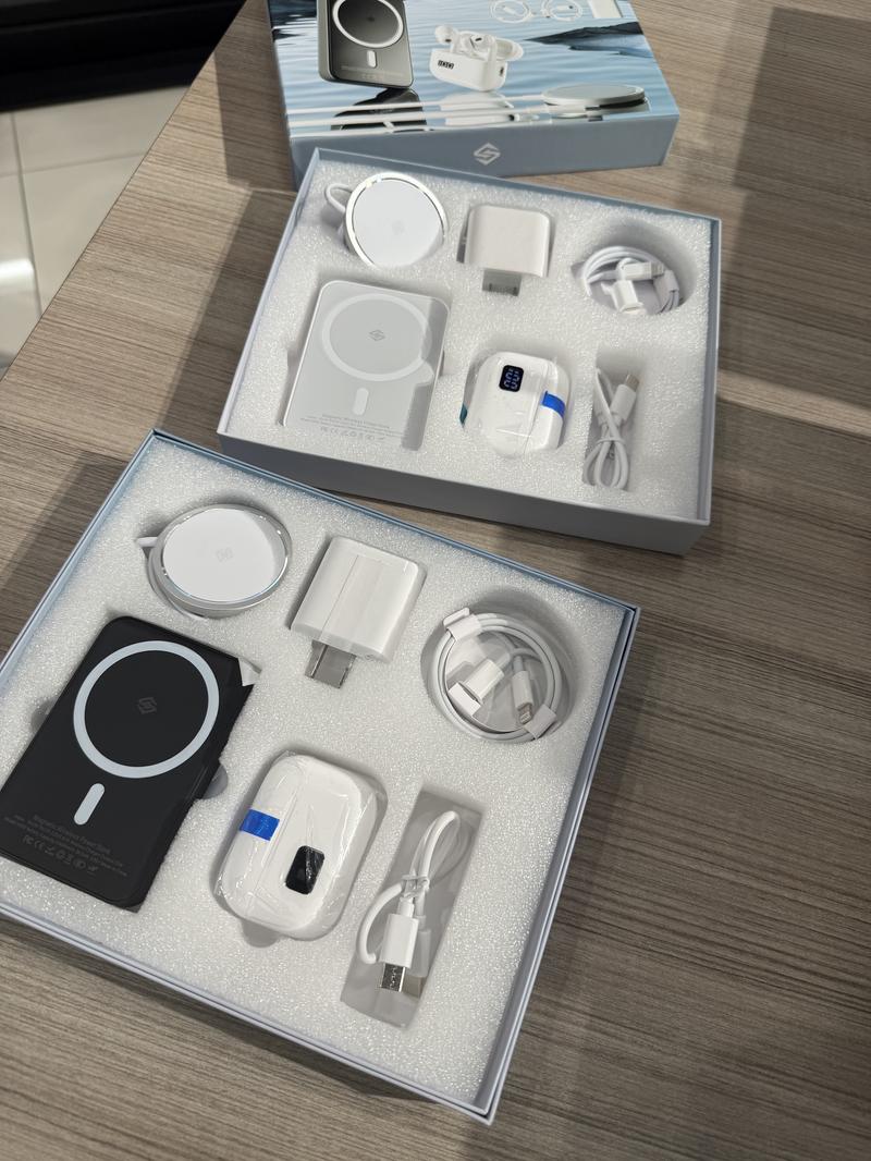6-in-1 Wireless Charging Accessories Set with Magnetic Power Bank, Charger, Earbuds and Cables