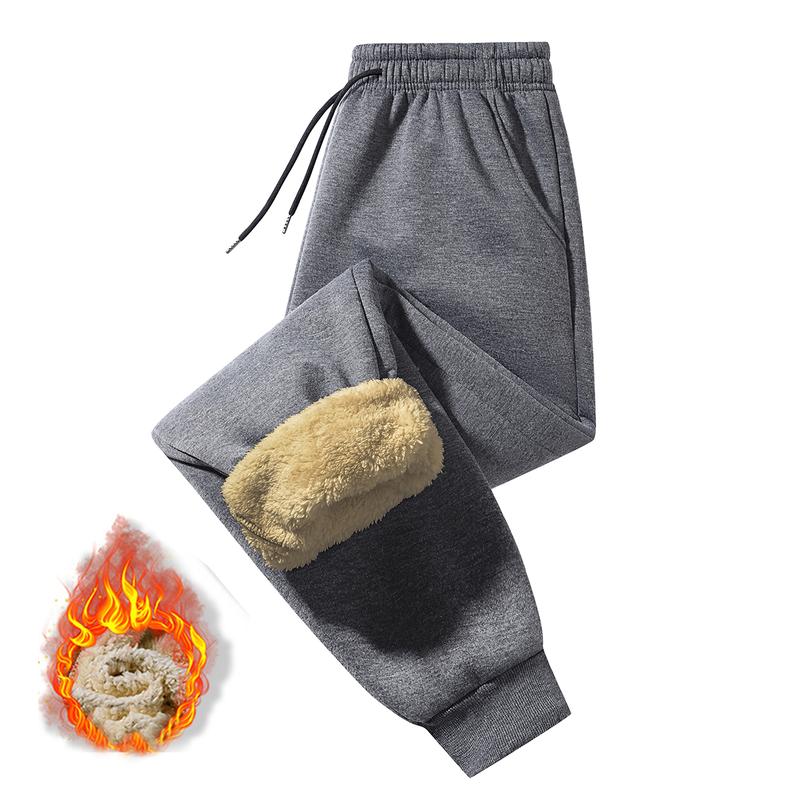 Men's Solid Color Warm Wool Lined Winter Casual Pants Thick Soft Comfortable for Outdoor Sports and Daily Wear Menswear Trouser Black