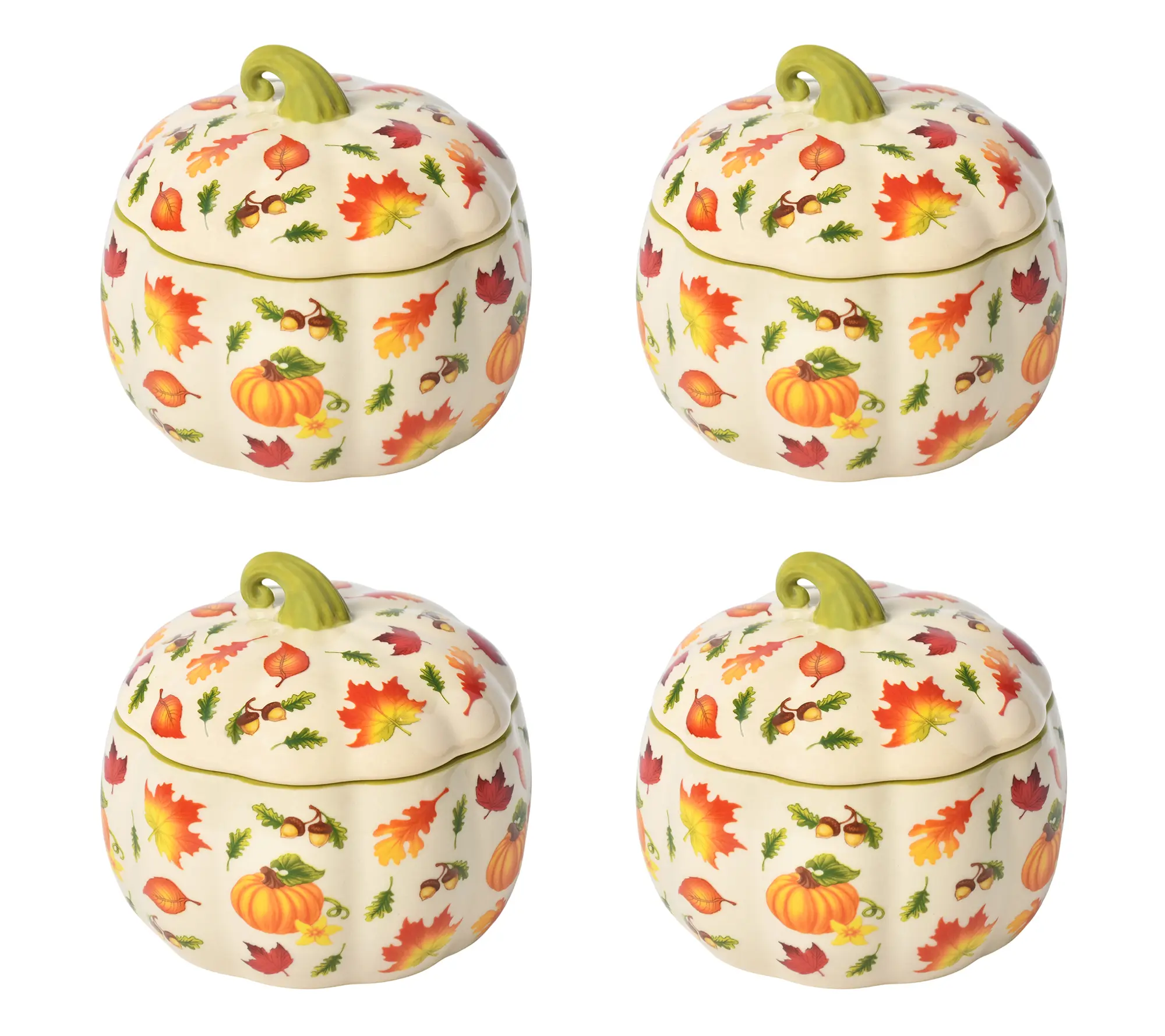 Temp-tations Set of (4) 16-oz Lidded Pumpkin Bowls