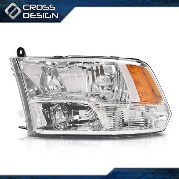 CROSSDESIGN Chrome Left Automotive Headlight Assembly w/ Bulbs, Fits 09-18 Dodge Ram 1500, 2500, 3500 Car Headlights, Automotive Headlight Assemblies