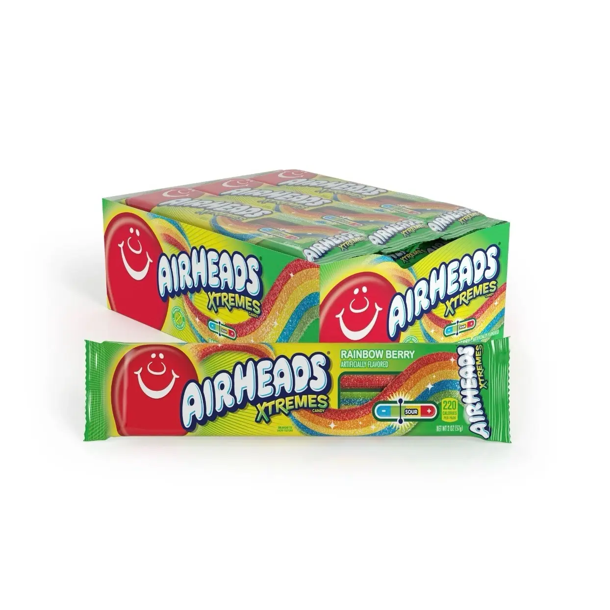 Airheads Xtremes Belts, (18ct) Halloween Trick or Treat Sweetly Sour Candy, Rainbow Berry Flavor, Individually Wrapped Bulk Candy for Adults & Kids, Movie Theater, Party, Non-Melting, 3 oz (Pack of 18) Chewy Candies Snack